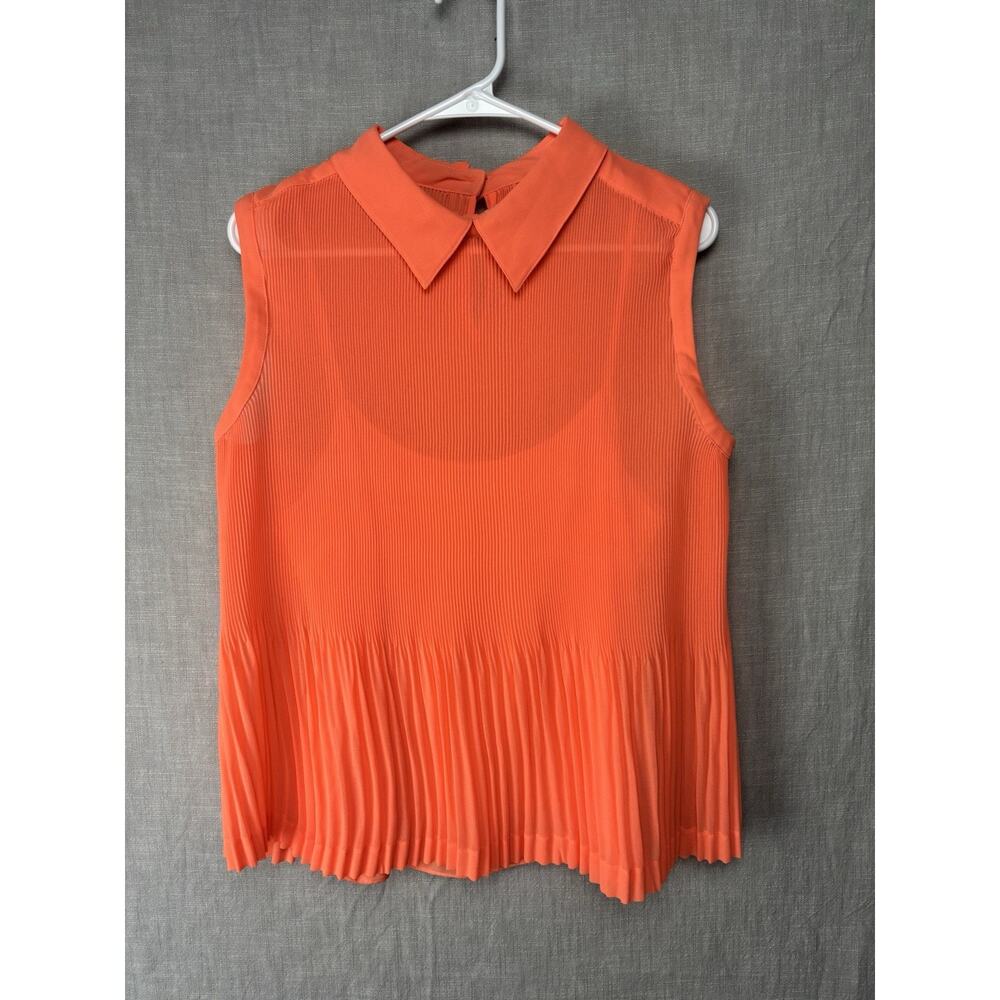 Ted Baker Top Coral Orange Lightweight Pleated Blouse With Tank Top size 4